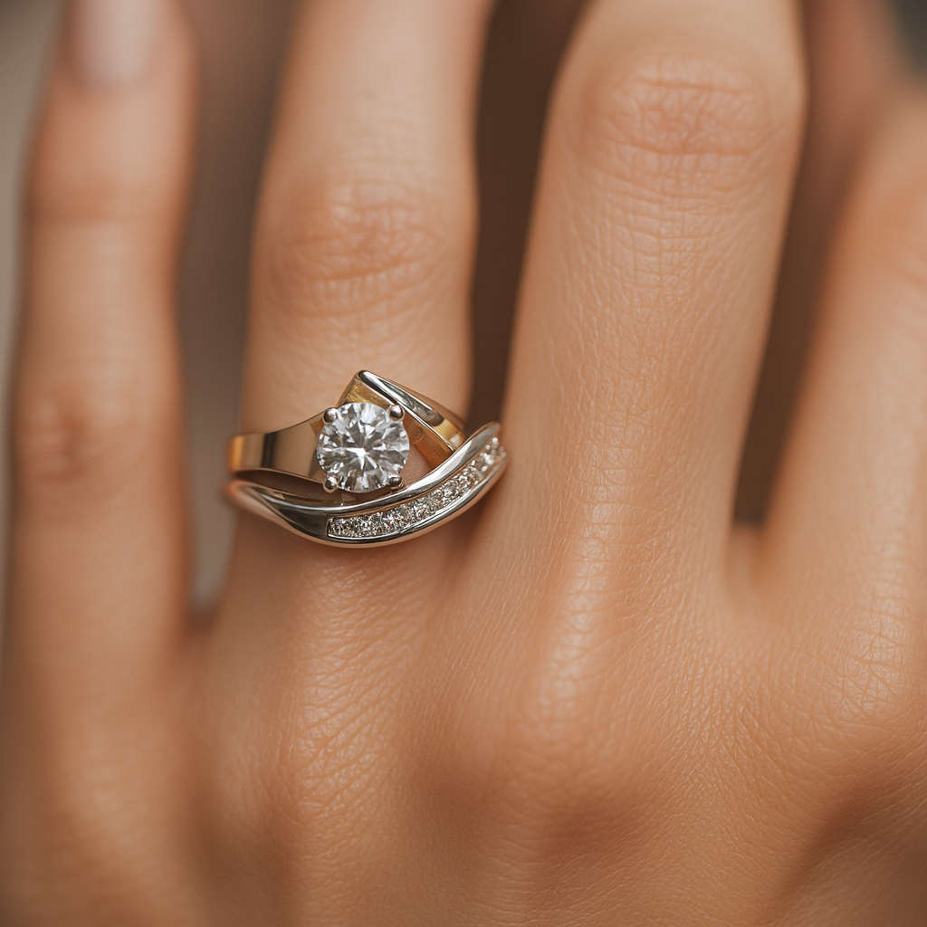 Carla – Asymmetrischer Vintage-Ring aus Gold und Silber mit Zirkonia