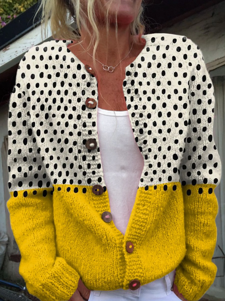 Karin | Gelber Cardigan mit geometrischen Punkten